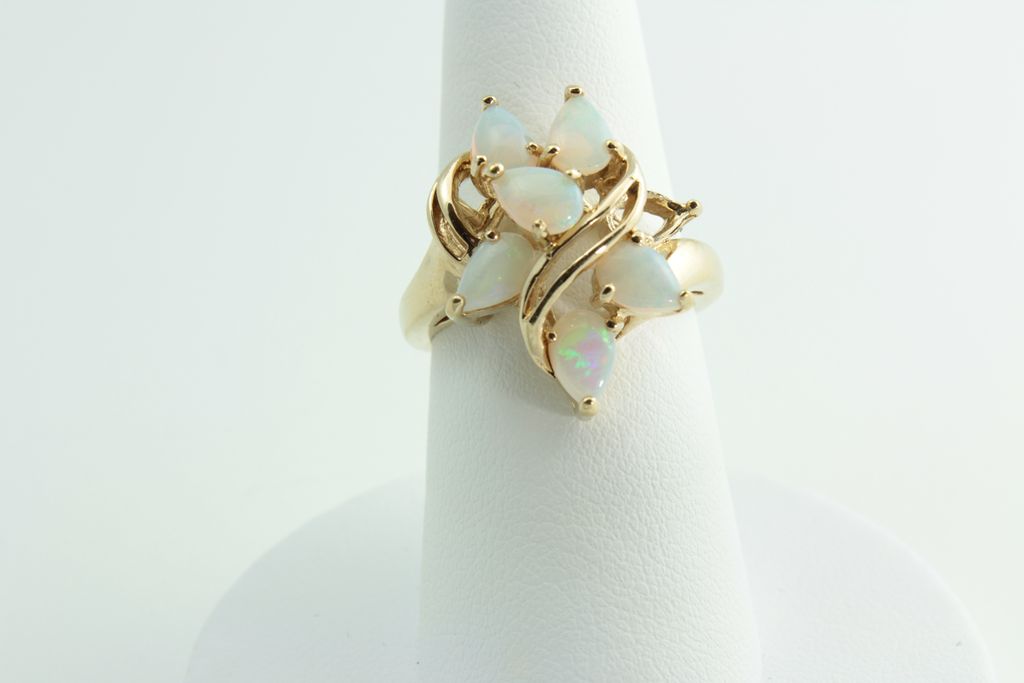 14 kt yellow gold Six Opals in stylized cluster ring 14 kt yellow gold Six Opals in stylized cluster ring