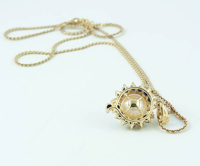 14 kt Gold Sapphires Diamonds Akoya Cultured Pearls 14 kt Gold Sapphires Diamonds Akoya Cultured Pearls