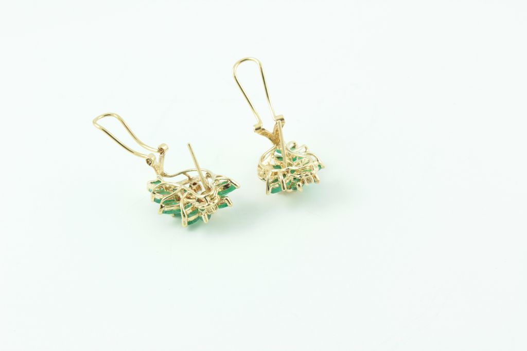 14 kt Yellow gold Emerald & Diamond ensemble with pearls 14 kt Yellow gold Emerald & Diamond ensemble with pearls