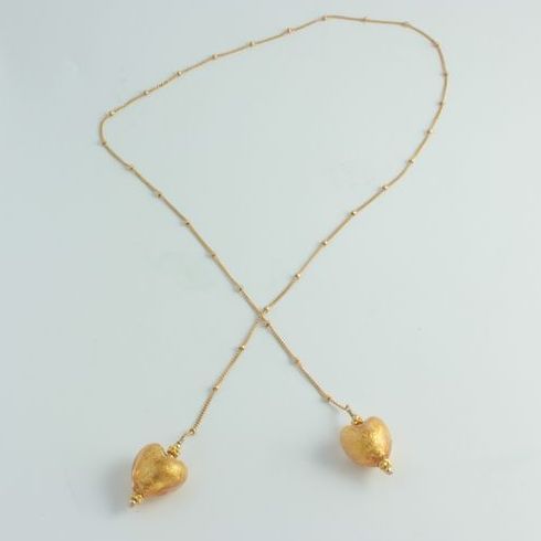 Olivia Stuard Lariat Necklace with Murano glass hearts infused with 24 kt gold Olivia Stuard Lariat Necklace with Murano glass hearts infused with 24 kt gold