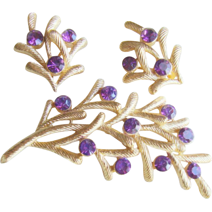 CROWN TRIFARI Amethyst Coloured Rhinestone Brooch Demi Parure CROWN TRIFARI Amethyst Coloured Rhinestone Brooch Demi Parure