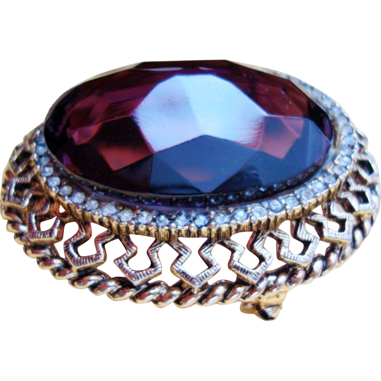 Large Domed Faux `Watermelon' Amethyst Brooch or Pendant Large Domed Faux `Watermelon' Amethyst Brooch or Pendant