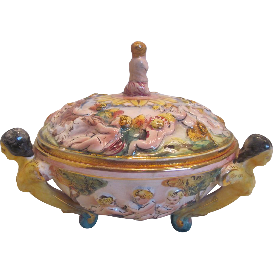 Capodimonte Covered Candy dish from suzieqs on Ruby Lane