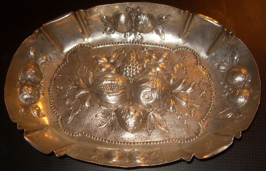 19th Century Silver Bowl with Impressed Fruits from Germany 19th Century Silver Bowl with Impressed Fruits from Germany