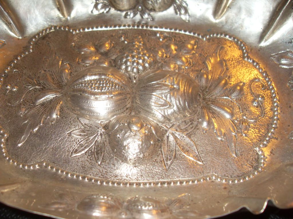 19th Century Silver Bowl with Impressed Fruits from Germany 19th Century Silver Bowl with Impressed Fruits from Germany
