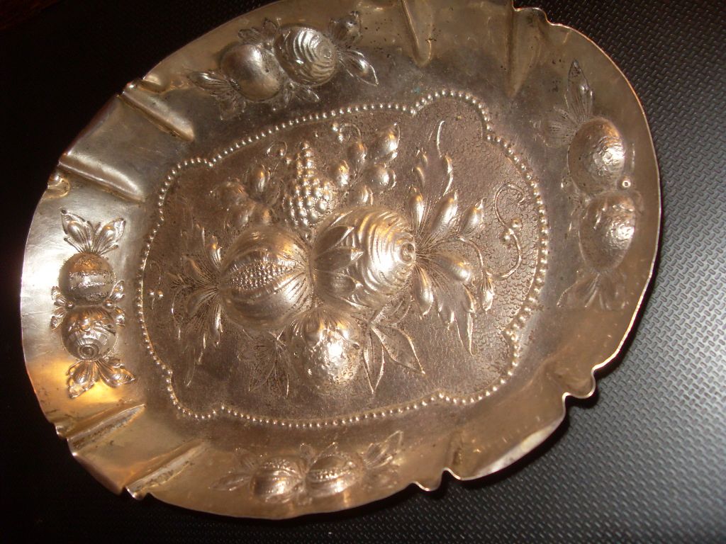 19th Century Silver Bowl with Impressed Fruits from Germany 19th Century Silver Bowl with Impressed Fruits from Germany