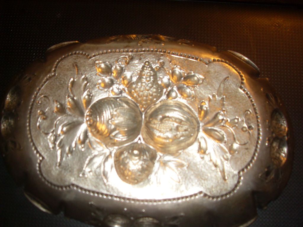 19th Century Silver Bowl with Impressed Fruits from Germany 19th Century Silver Bowl with Impressed Fruits from Germany