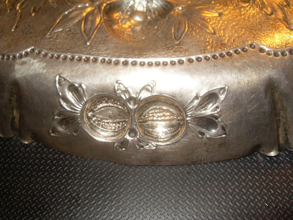 19th Century Silver Bowl with Impressed Fruits from Germany 19th Century Silver Bowl with Impressed Fruits from Germany