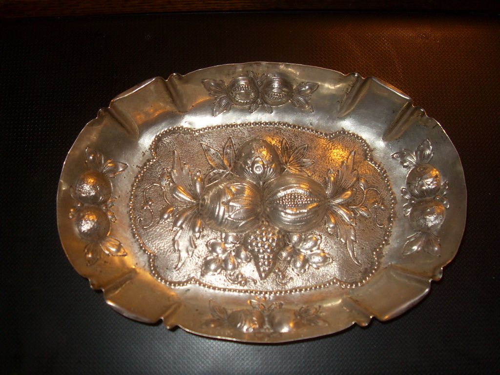 19th Century Silver Bowl with Impressed Fruits from Germany 19th Century Silver Bowl with Impressed Fruits from Germany