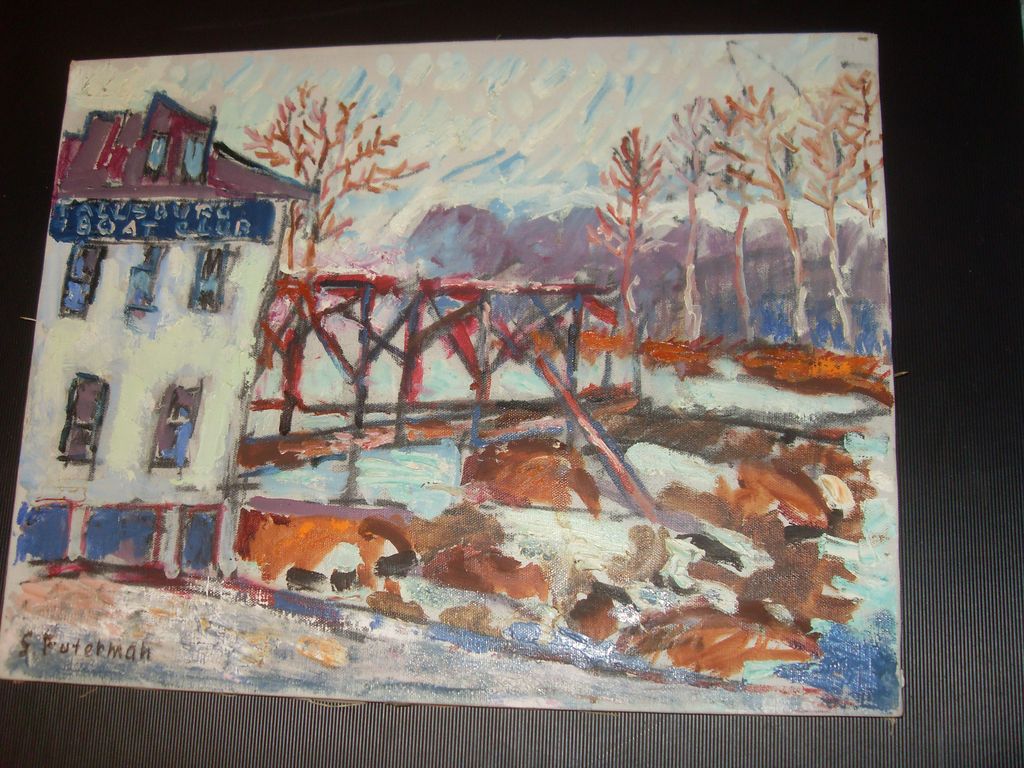 Stanley Futerman (1925 - 2010) Oil on Canvas Fallsburg Boat Club Stanley Futerman (1925 - 2010) Oil on Canvas Fallsburg Boat Club
