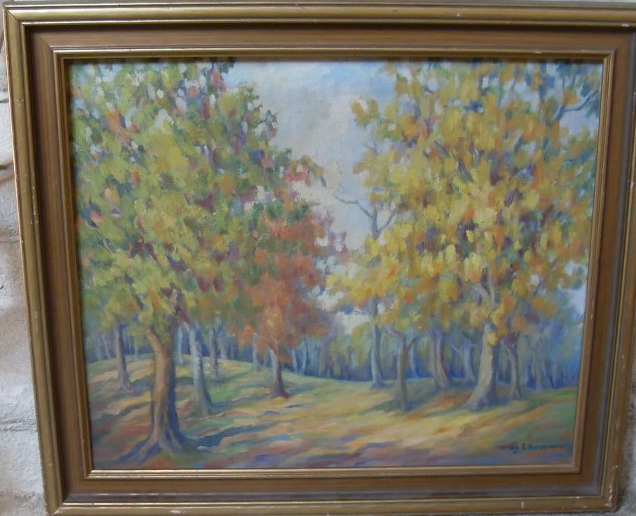 Olga K. Haupsmann Oil on Canvas Forest Scene Olga K. Haupsmann Oil on Canvas Forest Scene