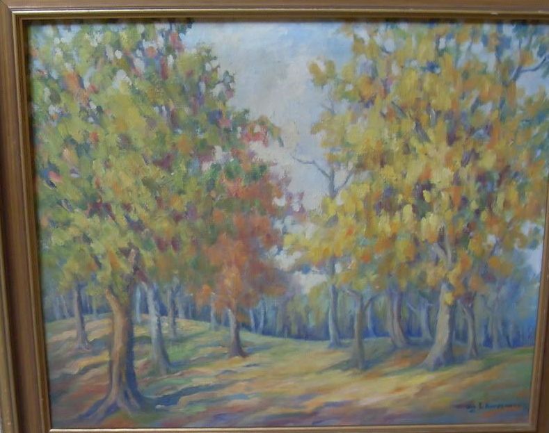 Olga K. Haupsmann Oil on Canvas Forest Scene Olga K. Haupsmann Oil on Canvas Forest Scene