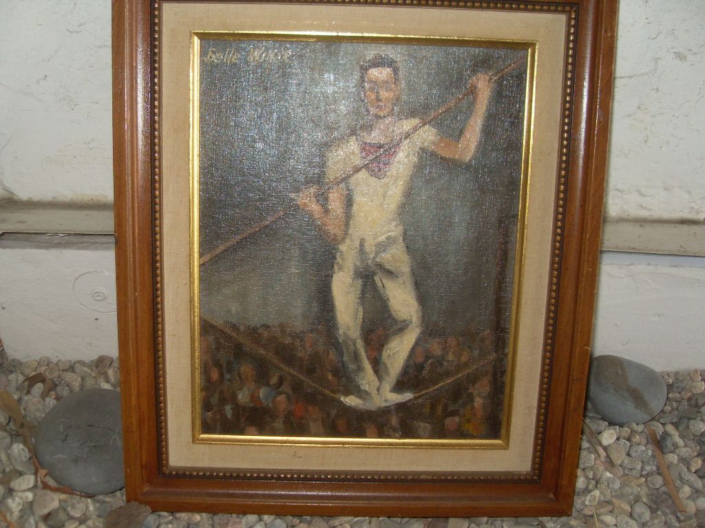 Belle Winer (1904-1998) "Tightrope Walker" Oil on Board Signed Belle Winer (1904-1998) "Tightrope Walker" Oil on Board Signed