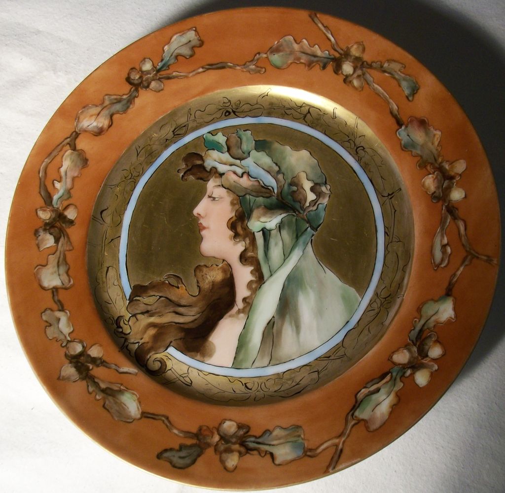 Glorious Antique Haviland & Co. Limoges 1876-1889 Art Nouveau Mucha Style Portrait Plate Glorious Antique Haviland & Co. Limoges 1876-1889 Art Nouveau Mucha Style Portrait Plate
