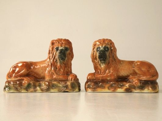 Antique Scottish Porcelain Lions Antique Scottish Porcelain Lions