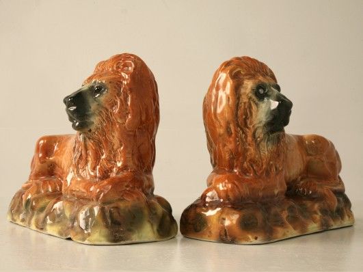 Antique Scottish Porcelain Lions Antique Scottish Porcelain Lions
