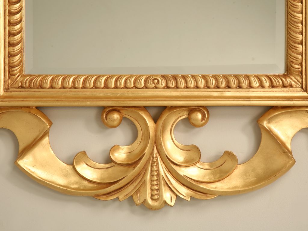 Exquisite 57 x 37" Gilt Carved Rococo Beveled Mirror Exquisite 57 x 37" Gilt Carved Rococo Beveled Mirror