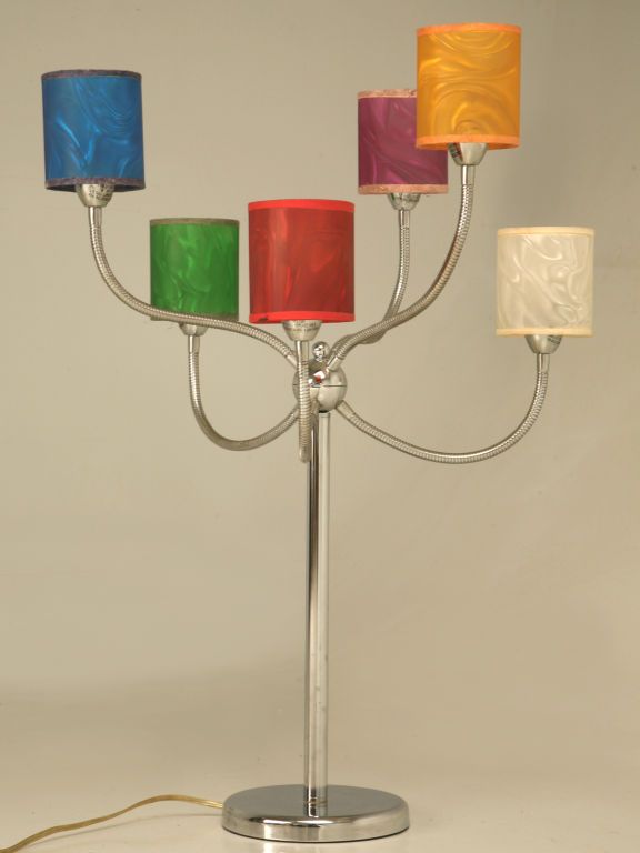 c.1960 Vintage American Chrome 6 Light Lamp w/Original Shades c.1960 Vintage American Chrome 6 Light Lamp w/Original Shades
