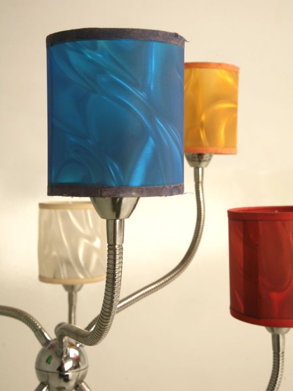 c.1960 Vintage American Chrome 6 Light Lamp w/Original Shades c.1960 Vintage American Chrome 6 Light Lamp w/Original Shades