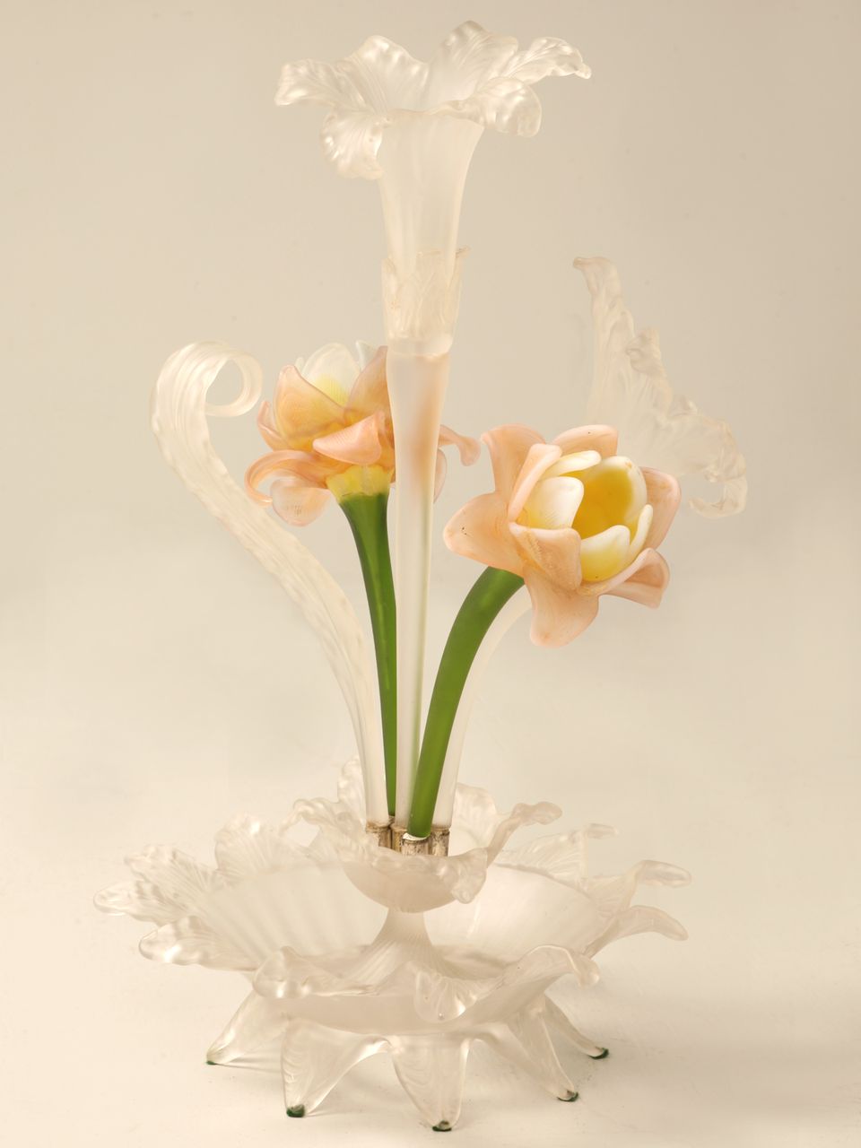 Antique French Frosted and Art Glass Epergne or Centerpiece Antique French Frosted and Art Glass Epergne or Centerpiece