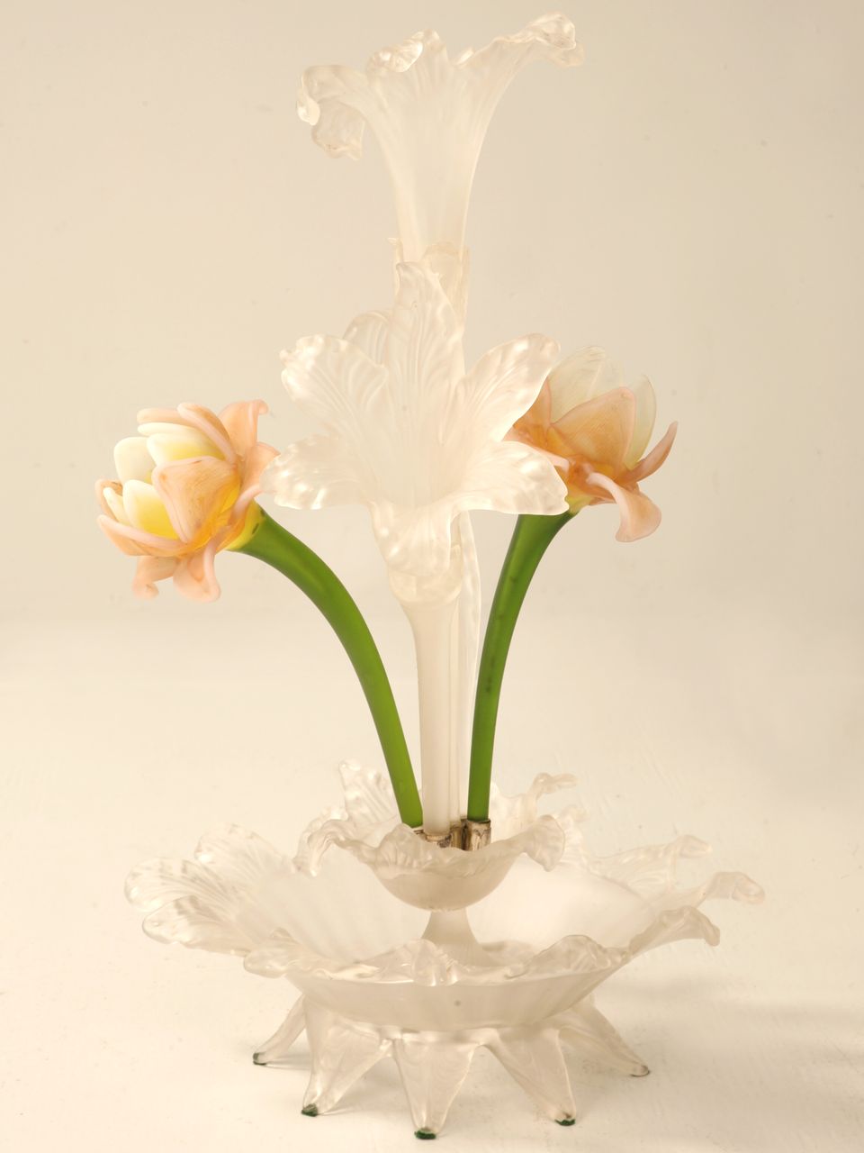 Antique French Frosted and Art Glass Epergne or Centerpiece Antique French Frosted and Art Glass Epergne or Centerpiece