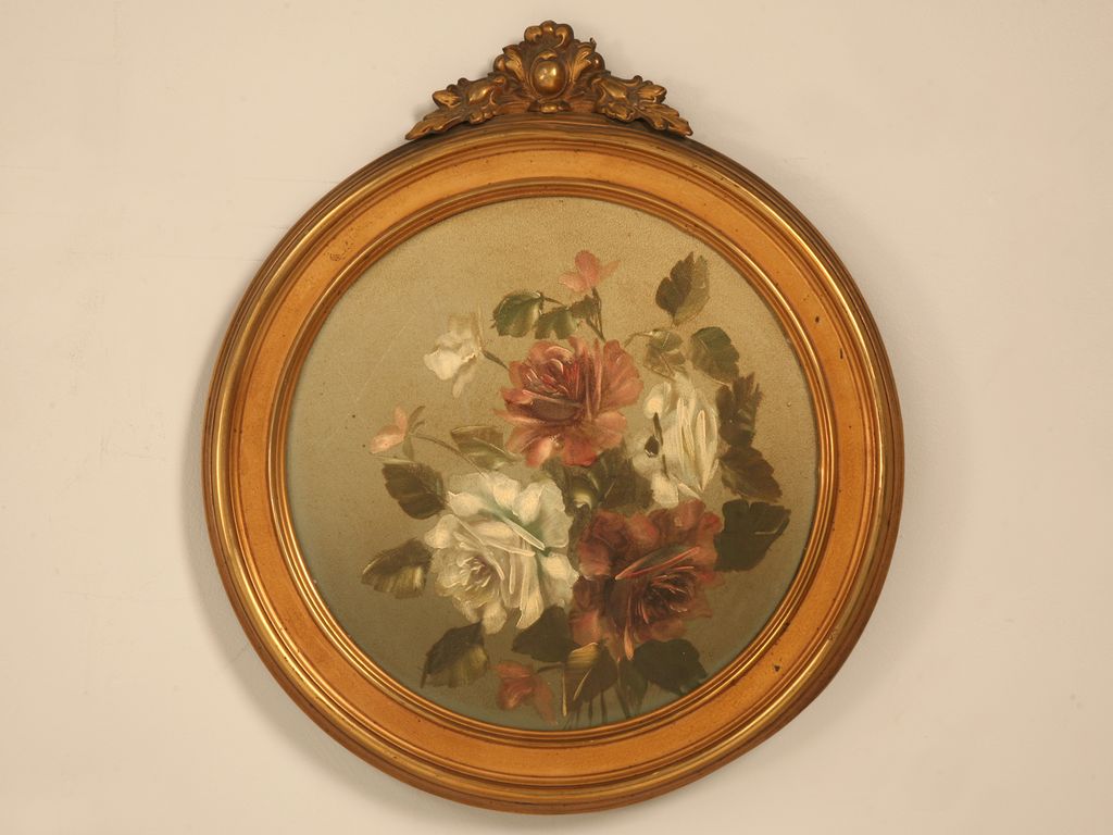 Gorgeous Antique English Toleware Roses Painted on Tin (Newer Frame) Gorgeous Antique English Toleware Roses Painted on Tin (Newer Frame)