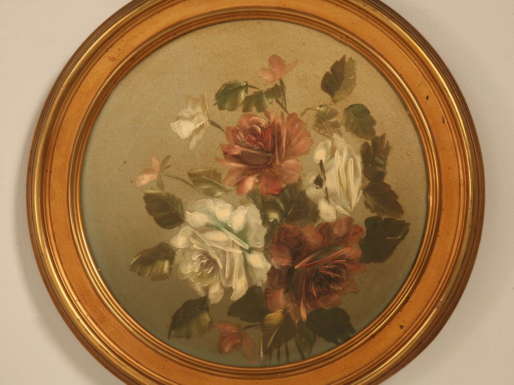 Gorgeous Antique English Toleware Roses Painted on Tin (Newer Frame) Gorgeous Antique English Toleware Roses Painted on Tin (Newer Frame)