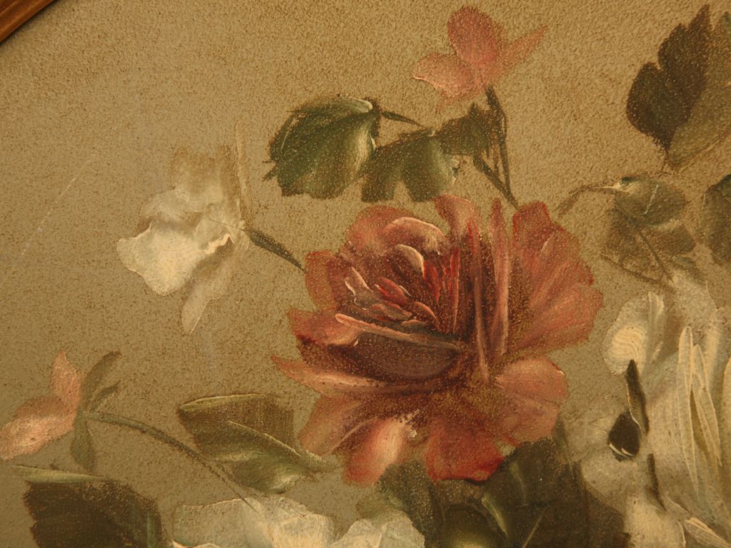 Gorgeous Antique English Toleware Roses Painted on Tin (Newer Frame) Gorgeous Antique English Toleware Roses Painted on Tin (Newer Frame)