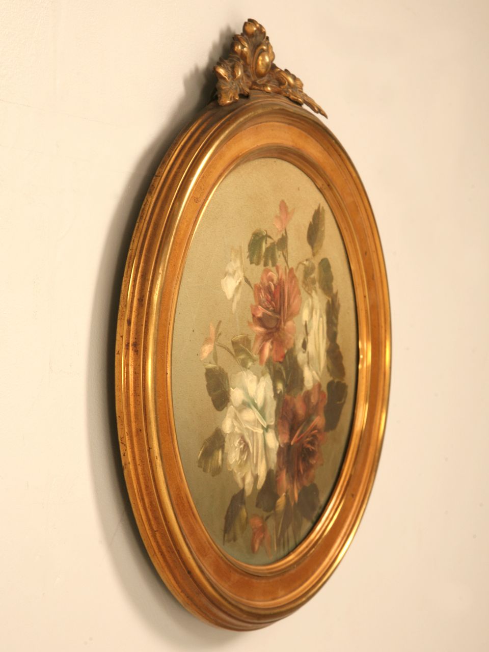 Gorgeous Antique English Toleware Roses Painted on Tin (Newer Frame) Gorgeous Antique English Toleware Roses Painted on Tin (Newer Frame)