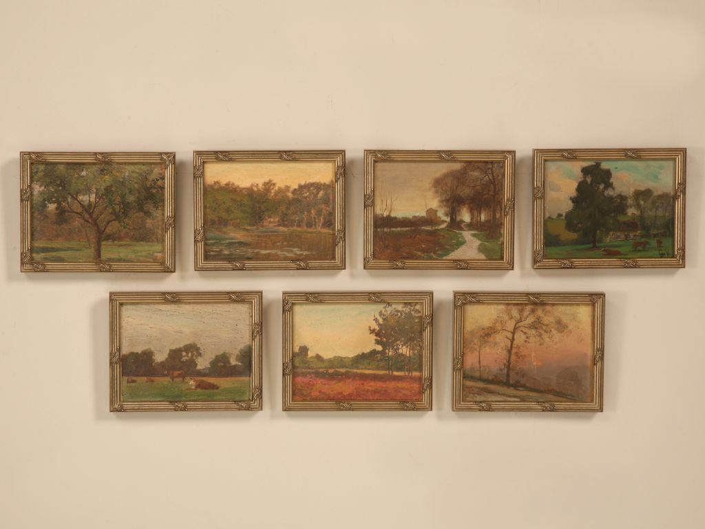 Original Seven Antique French Oil Paintings in a Set - Newer Custom Frames Original Seven Antique French Oil Paintings in a Set - Newer Custom Frames