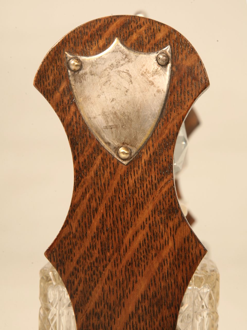 Original Antique English Oak & Hand-Cut Crystal Locking Tantalus w/Key Original Antique English Oak & Hand-Cut Crystal Locking Tantalus w/Key