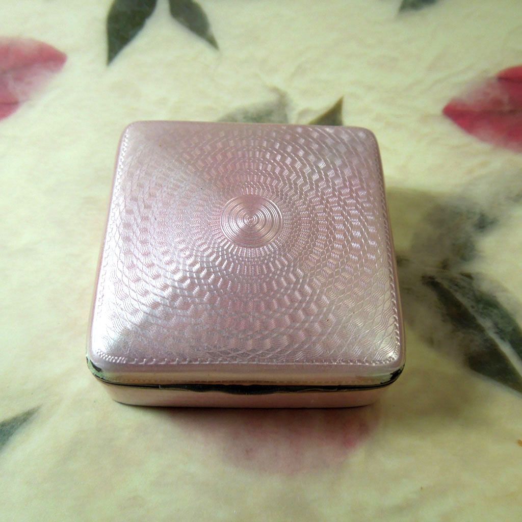 Hallmarked Pink Guilloche & Sterling Trinket Box Hallmarked Pink Guilloche & Sterling Trinket Box