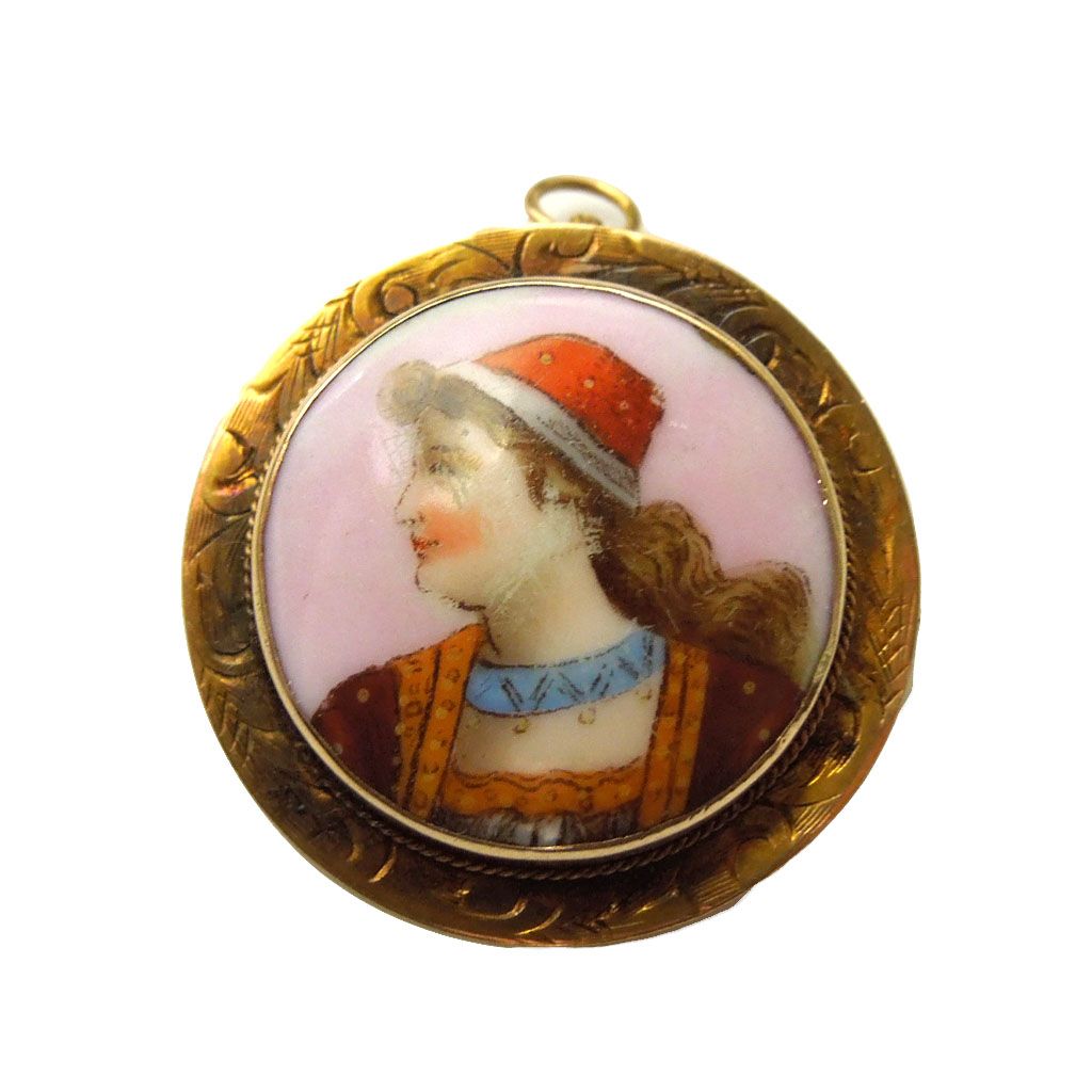 10 Karat Gold Hand-Painted Porcelain Pin/Pendant 10 Karat Gold Hand-Painted Porcelain Pin/Pendant