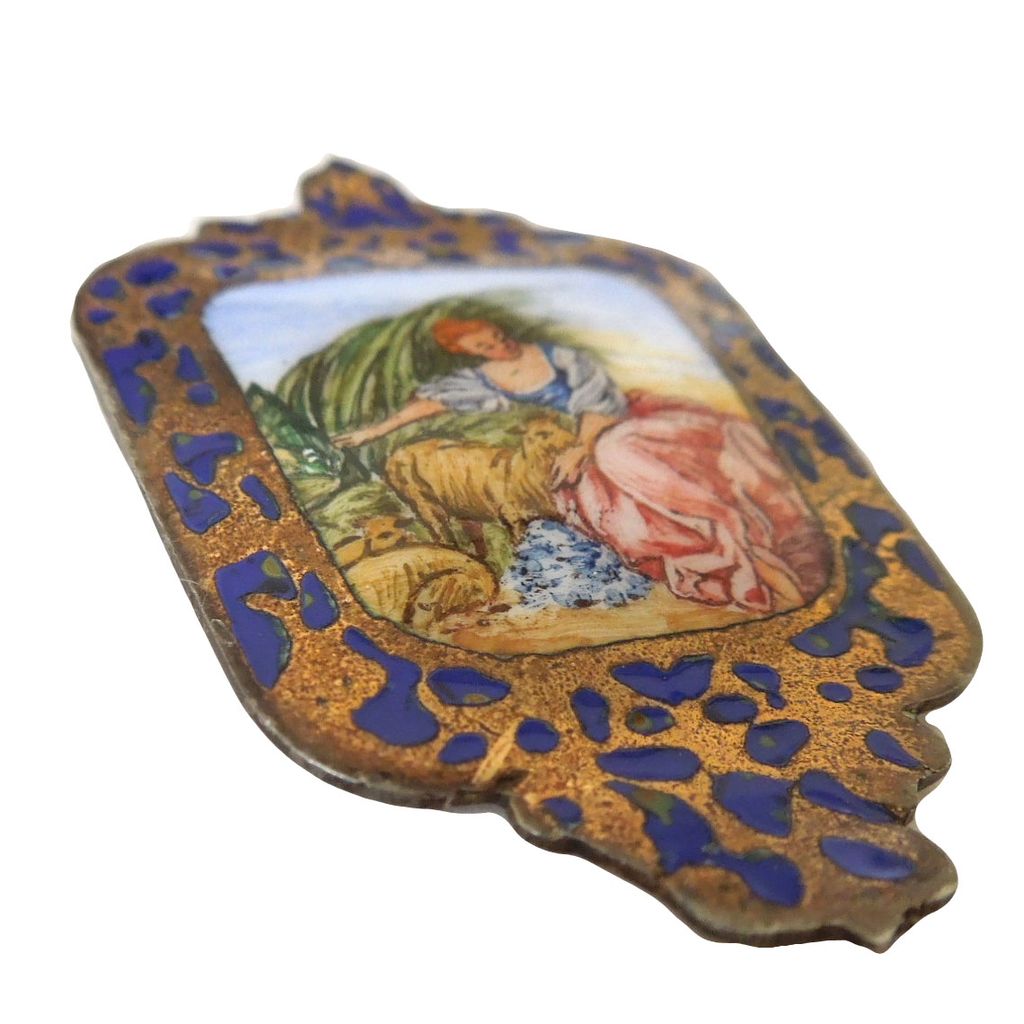 Antique Italian 800 Silver Enameled Pin Antique Italian 800 Silver Enameled Pin