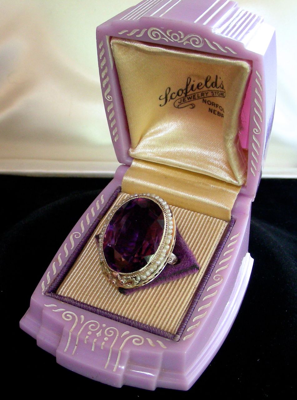 An Exquisite 14K 1920s Multicolor Gold Seed Pearls Large Amethyst Ring An Exquisite 14K 1920s Multicolor Gold Seed Pearls Large Amethyst Ring