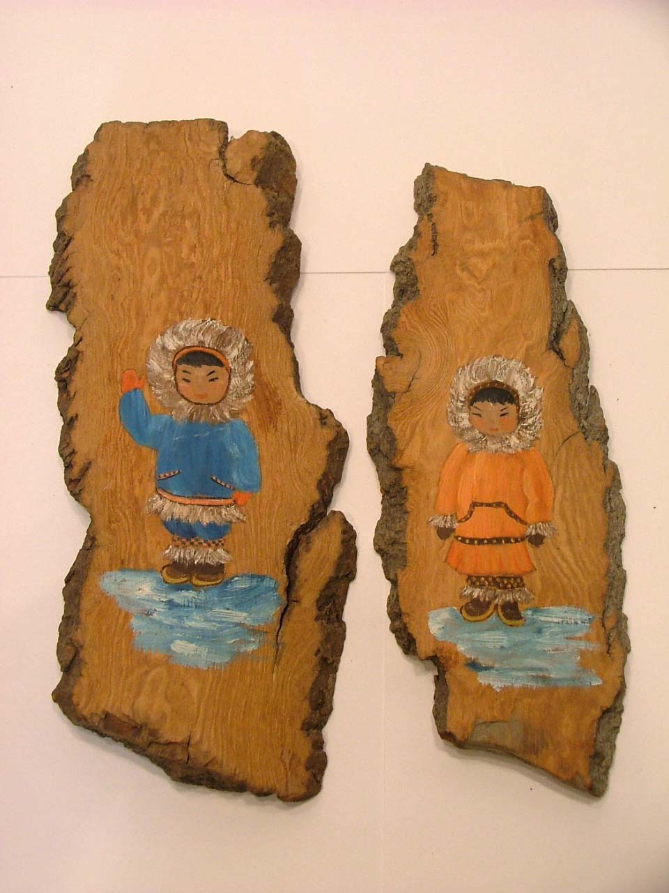 Oil Paintings on Alaska Cottonwood Bark by Jane Wilk – Eskimo Seen – 7 Pieces Oil Paintings on Alaska Cottonwood Bark by Jane Wilk – Eskimo Seen – 7 Pieces