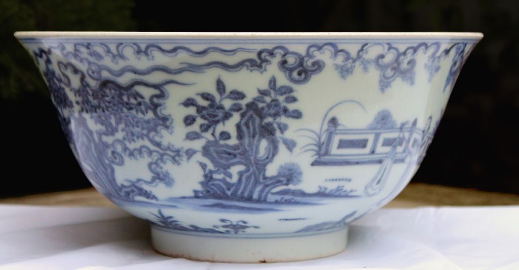 Antique Chinese Blue and White Porcelain Punchbowl Kangxi Mark Antique Chinese Blue and White Porcelain Punchbowl Kangxi Mark