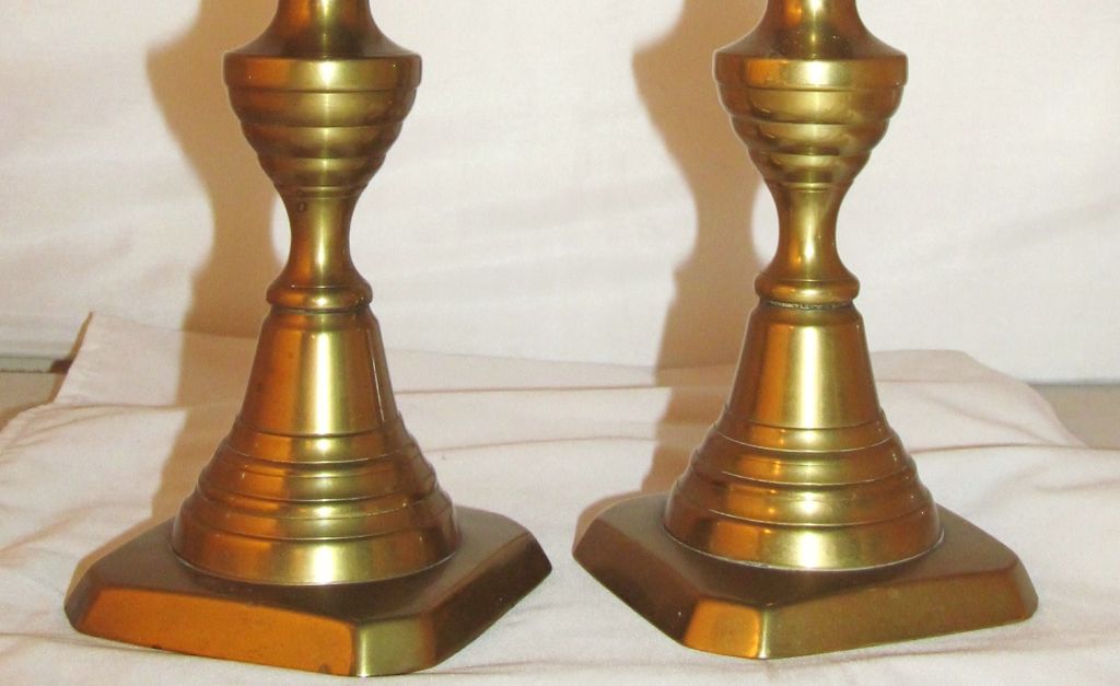 1800's English Brass Candlesticks INVERTED BEEHIVE 1800's English Brass Candlesticks INVERTED BEEHIVE