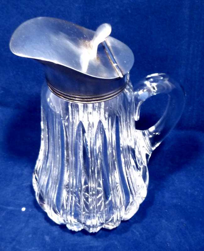 Antique Cut Glass Syrup Pitcher with Sterling Lid Antique Cut Glass Syrup Pitcher with Sterling Lid