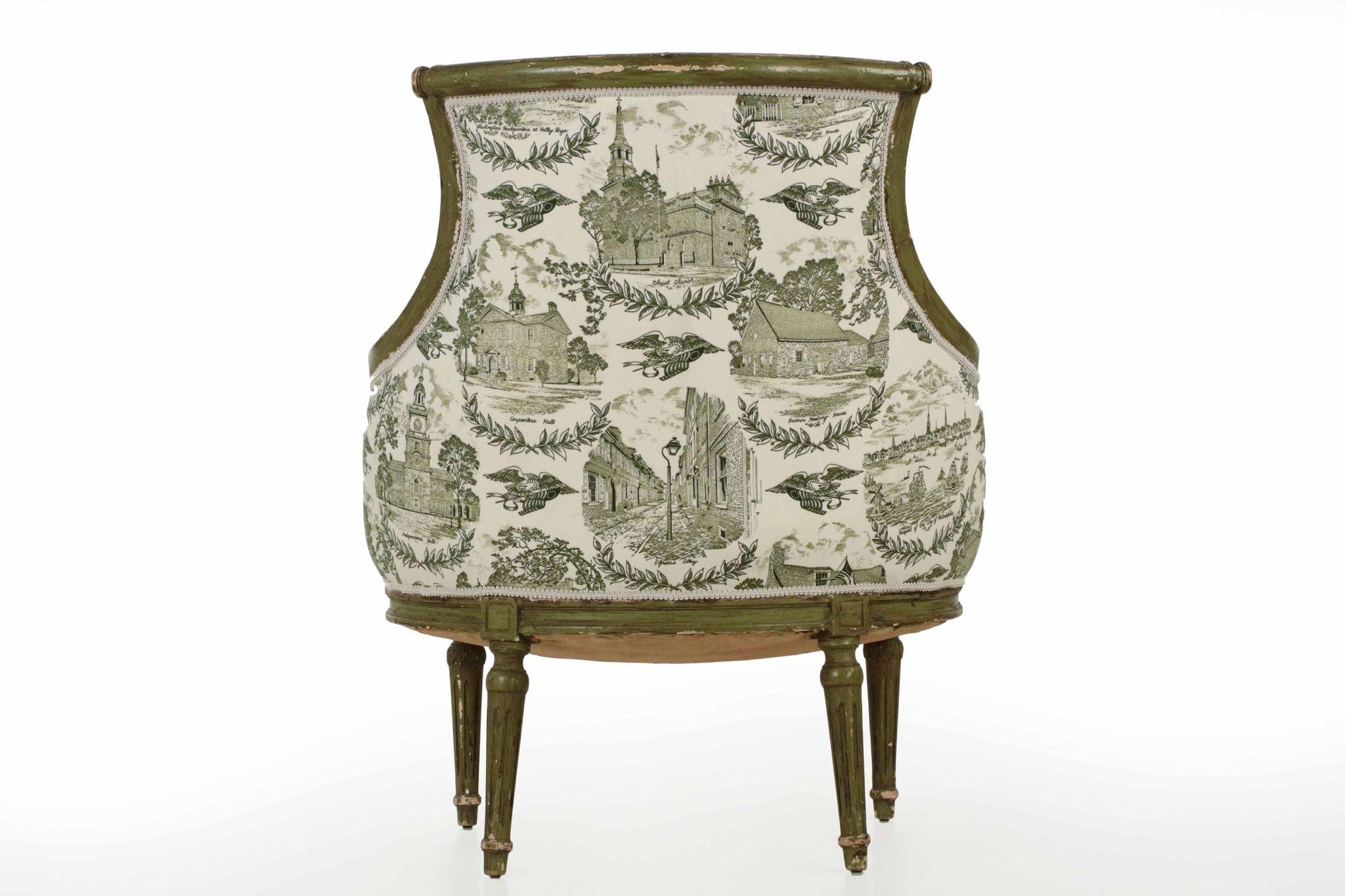 French Louis XVI Arm Chair with Green Painted Surface, Antique c. 1890-1910 French Louis XVI Arm Chair with Green Painted Surface, Antique c. 1890-1910
