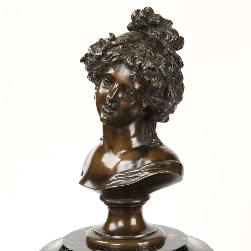 French School Antique Bronze Sculpture & Marble Mantel Clock, "De Lebroue" Mid 19th Century French School Antique Bronze Sculpture & Marble Mantel Clock, "De Lebroue" Mid 19th Century