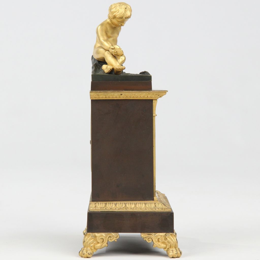 French Empire Antique Mantle Clock, Gilt and Patinated Bronze French Empire Antique Mantle Clock, Gilt and Patinated Bronze