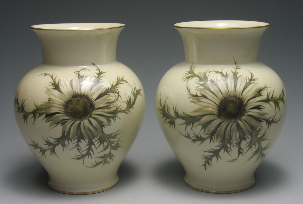 Vintage Hand Painted Thomas Ivory Bavaria Silberdistel Thistle Vases ca 1940s Vintage Hand Painted Thomas Ivory Bavaria Silberdistel Thistle Vases ca 1940s