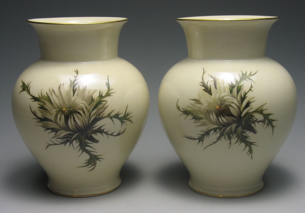 Vintage Hand Painted Thomas Ivory Bavaria Silberdistel Thistle Vases ca 1940s Vintage Hand Painted Thomas Ivory Bavaria Silberdistel Thistle Vases ca 1940s