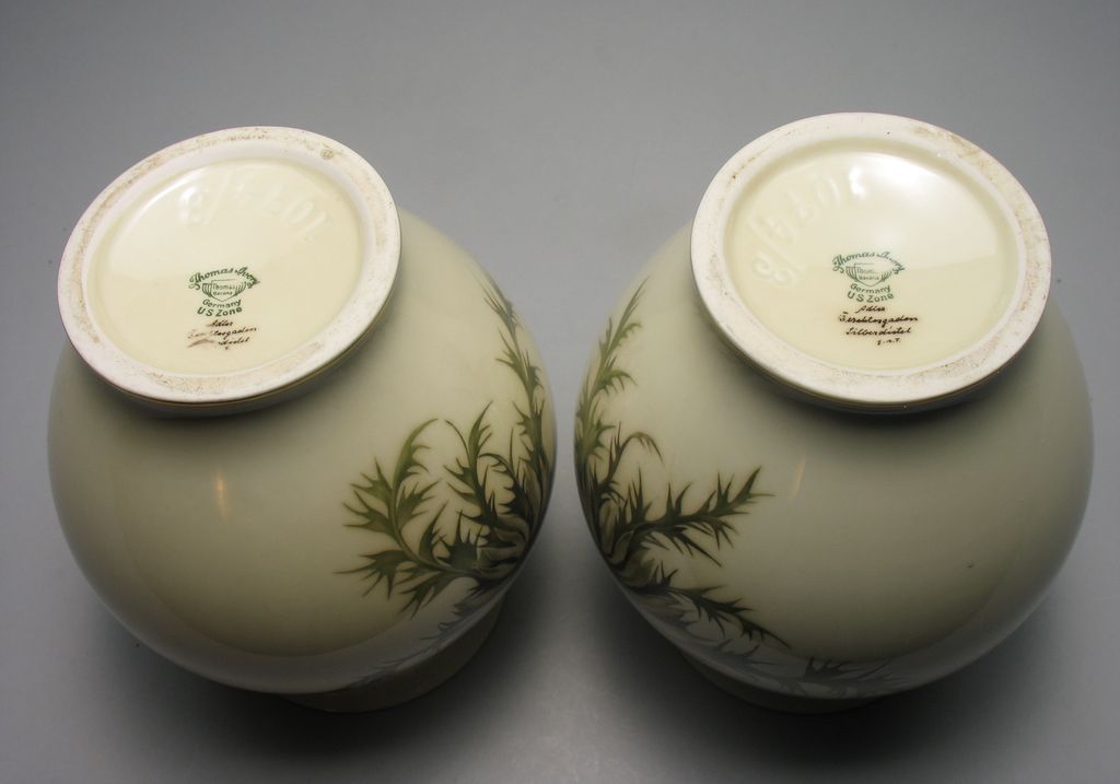 Vintage Hand Painted Thomas Ivory Bavaria Silberdistel Thistle Vases ca 1940s Vintage Hand Painted Thomas Ivory Bavaria Silberdistel Thistle Vases ca 1940s
