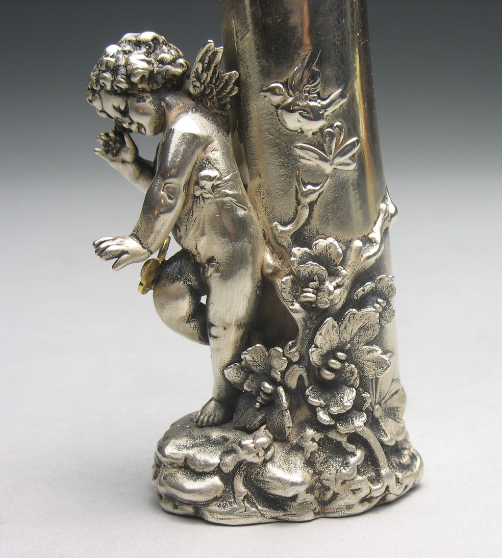Antique Porcelain Sterling Silver Overlay Cherub Vase Antique Porcelain Sterling Silver Overlay Cherub Vase