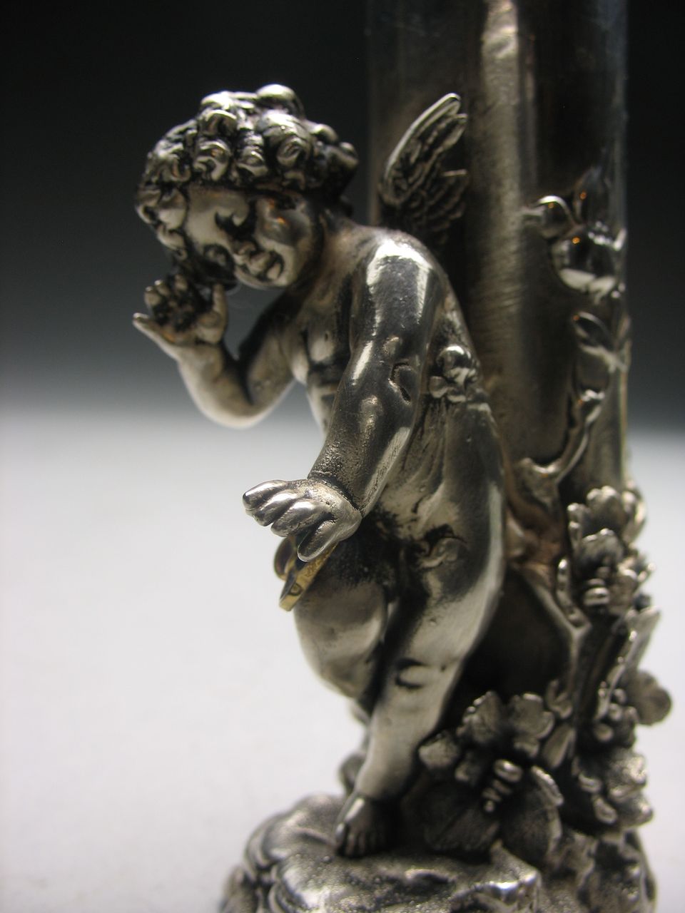 Antique Porcelain Sterling Silver Overlay Cherub Vase Antique Porcelain Sterling Silver Overlay Cherub Vase