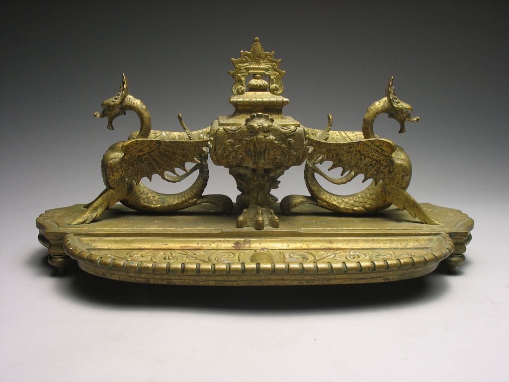 Antique French Brass Dragon Inkwell Antique French Brass Dragon Inkwell