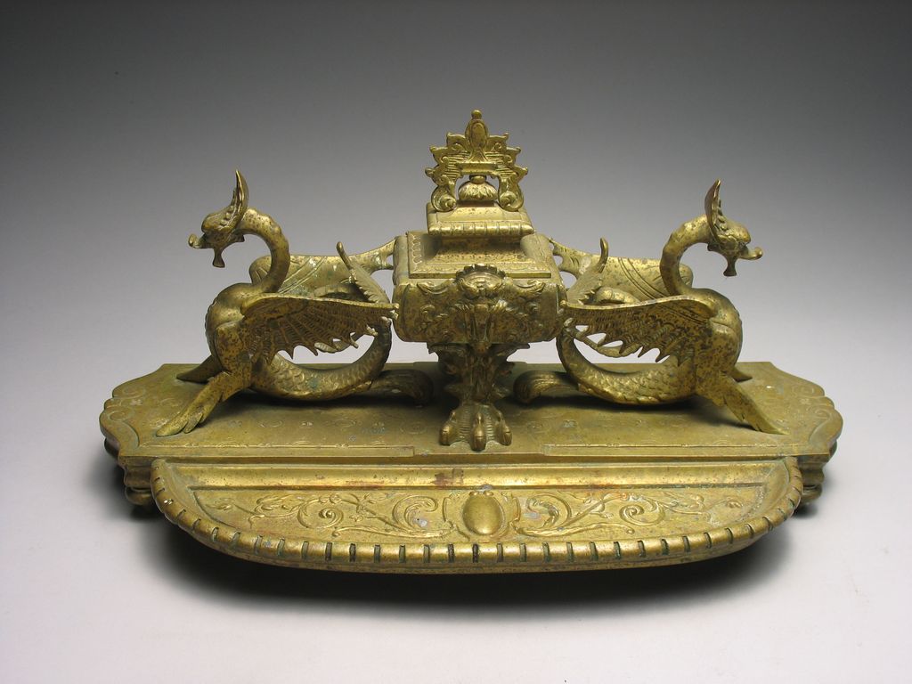 Antique French Brass Dragon Inkwell Antique French Brass Dragon Inkwell