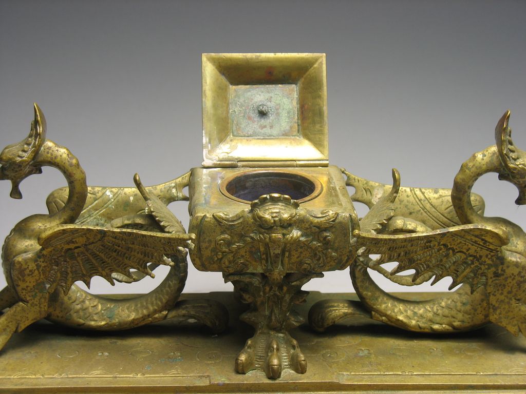 Antique French Brass Dragon Inkwell Antique French Brass Dragon Inkwell